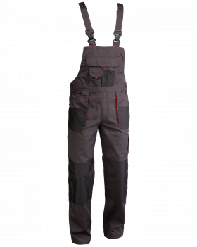 Ogrodniczki Kneiter z wielofunkcyjnymi kieszeniami (Grafit/Czerwony)